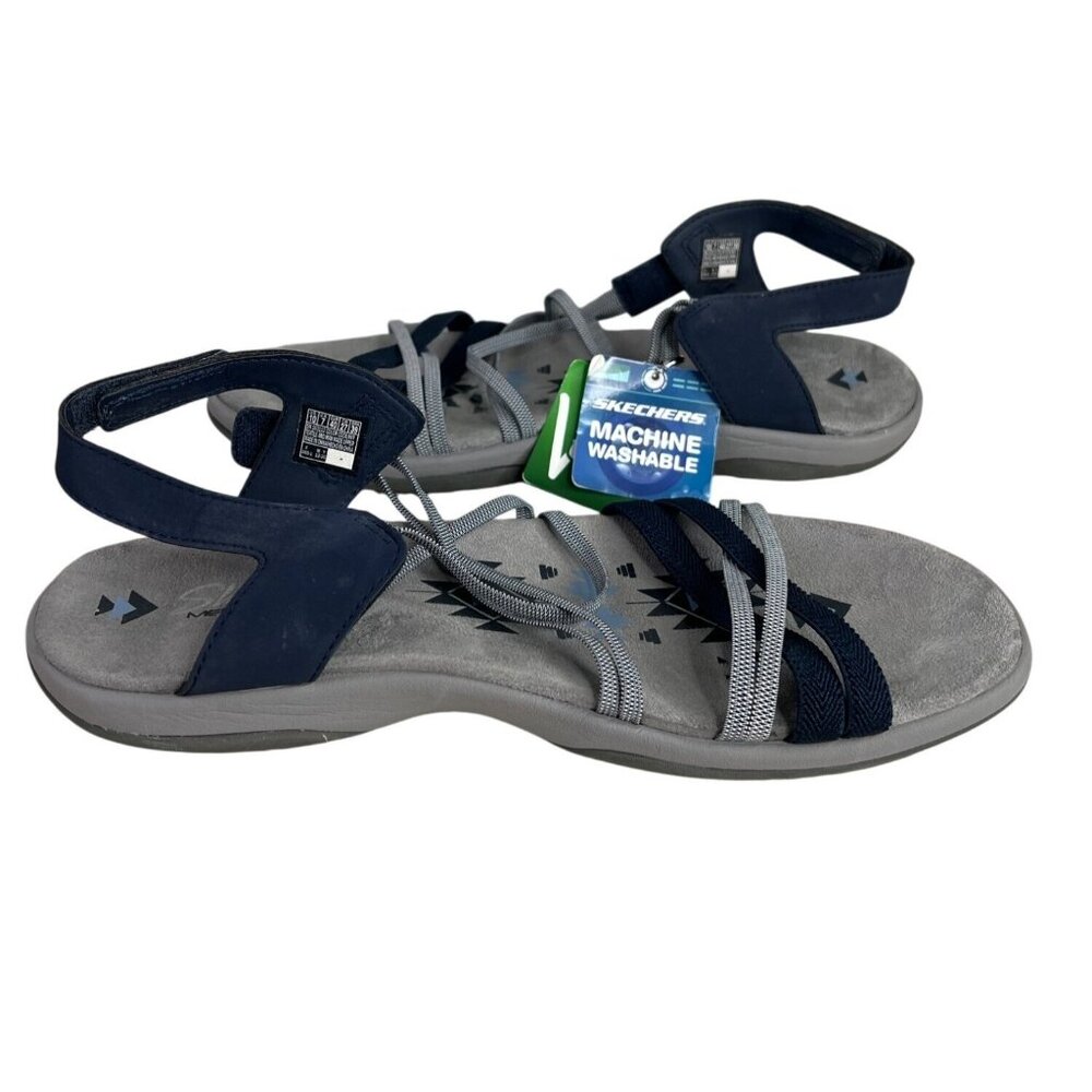 Skechers Reggae Slim Takes Two Strappy Sandals Navy Comfort Memory Foam US 10 - Picture 13 of 13